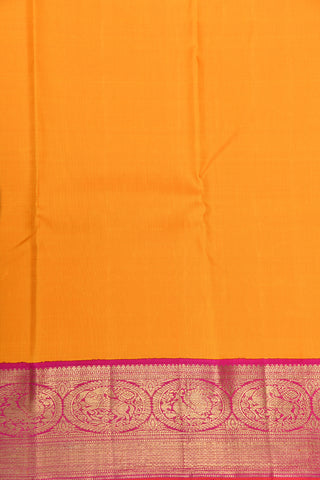 Korvai Rani Pink Traditional Border In Mango Yellow Kanchipuram Silk Saree