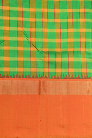 Green And Orange Checks With Big Border Kanchipuram Silk Saree