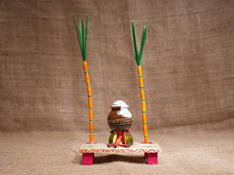 Traditional Wooden Handicraft Miniature Pongal Pot Set