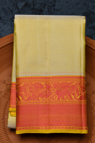 Thread Work Traditional Border In Plain Cream Color Kanchipuram Silk Saree