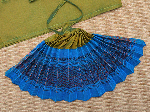 Zari Border Moss Green And Blue Silk Amman Pavadai Set