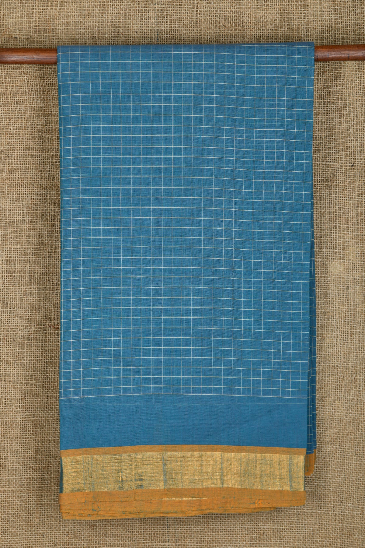 Small Zari Border With Checks Blue Venkatagiri Cotton Saree