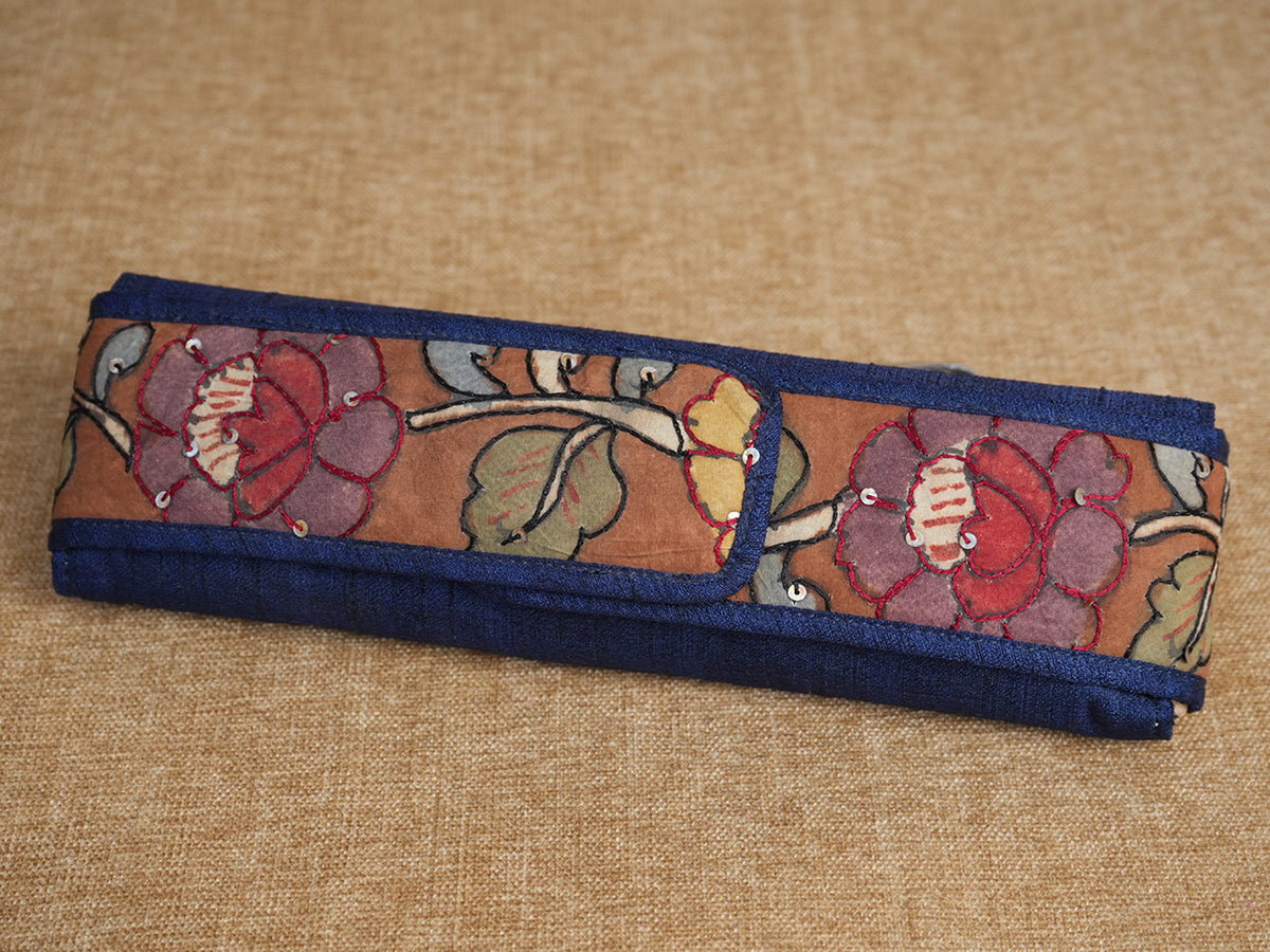 Kalamkari Design Berry Blue Earrings Storage Box