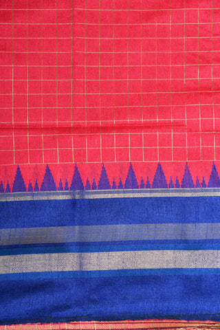 Contrast Big Border With Zari Checks Hot Pink Raw Silk Saree