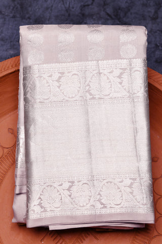 Floral Design Border With Annam Buttis Frog Grey Kanchipuram Silk Saree