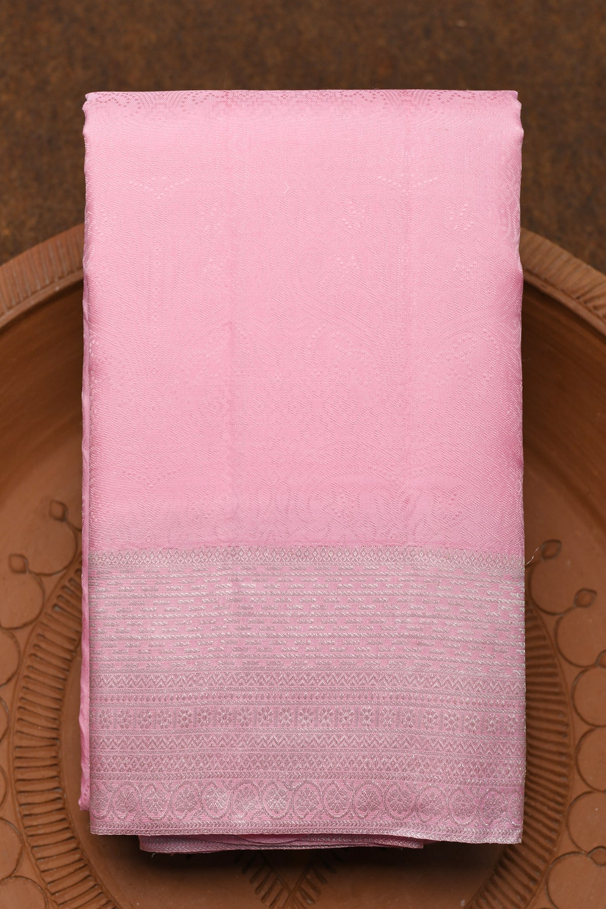 Jacquard With Silver Zari Border Pink Kanchipuram Silk Saree