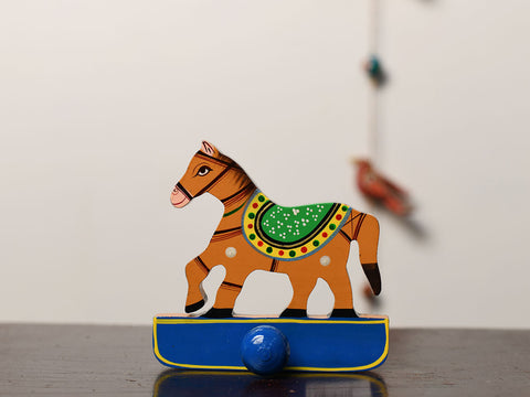 Handcrafted Wooden Horse Wall Hanger With 1 Hook