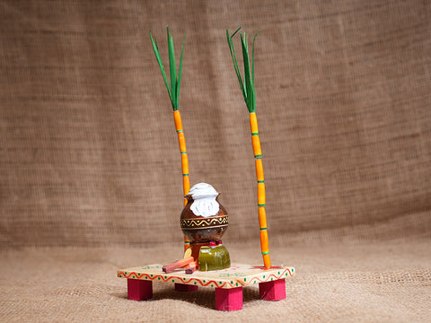 Traditional Wooden Handicraft Miniature Pongal Pot Set