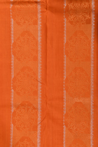 Warli Art Pattern Ochre Orange Kanchipuram Silk Saree