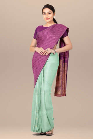 Vanki Design Vertical Stripes Dark Purple And Sage Green Kanchipuram Silk Saree