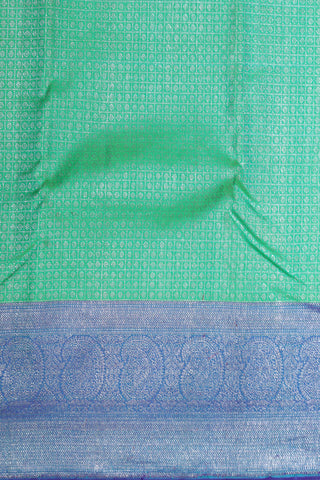 Contrast Silver Zari Border In Brocade Mint Green Kanchipuram Silk Saree