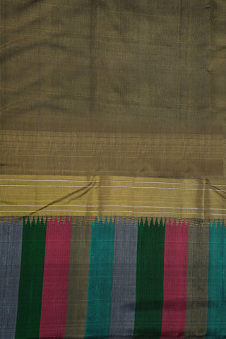 Big Multicolor Border In Plain Taupe Grey Kanchipuram Silk Saree