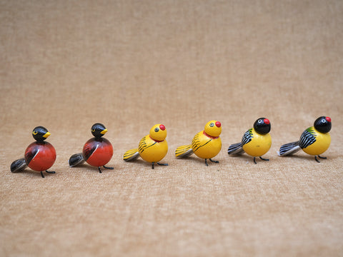 Set Of 6 Handicraft Wooden Mini Birds For Decor