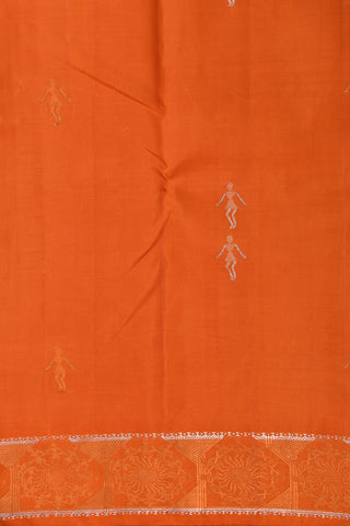 Warli Art Pattern Ochre Orange Kanchipuram Silk Saree