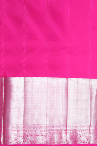 Big Silver Zari Border With Peacock Butta Hot Pink Kanchipuram Silk Saree