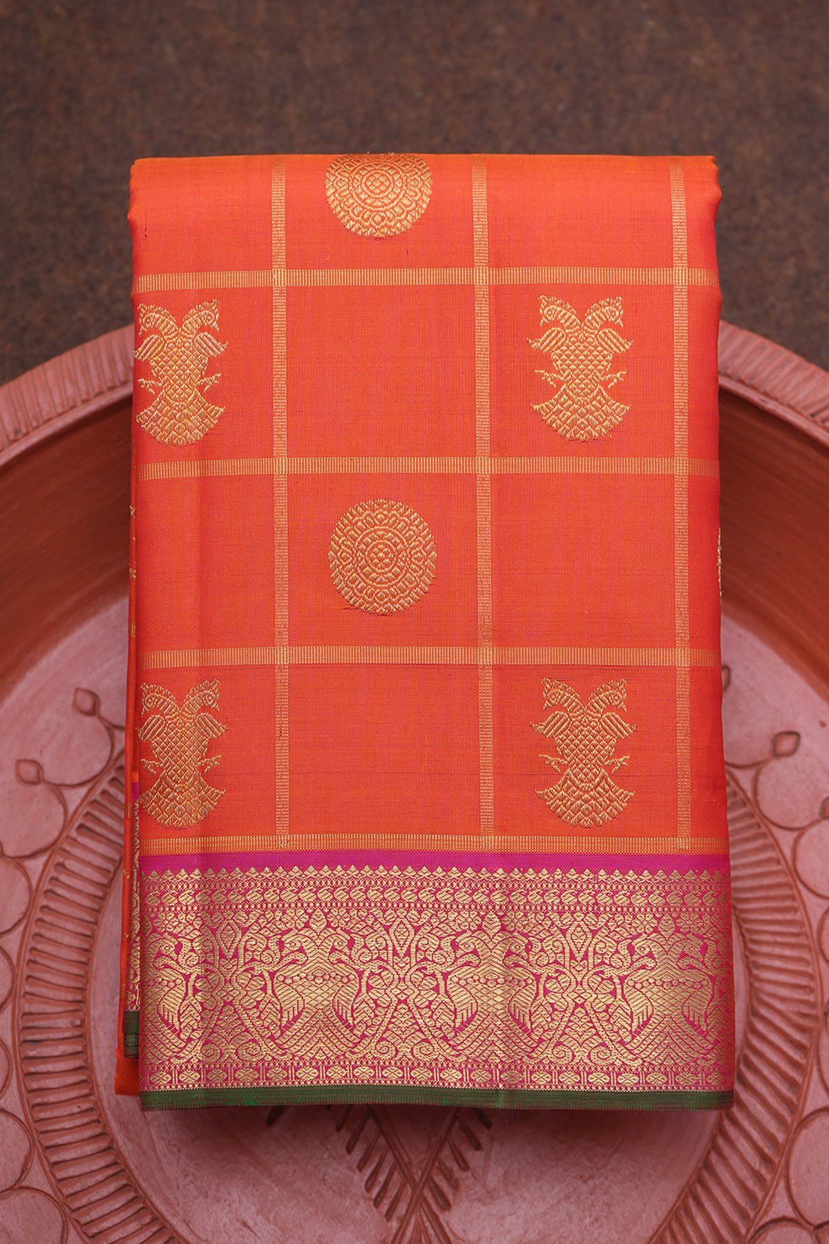 Buy the amazing Blaze Orange Kanjivaram Saree on Karagiri | BUY NOW ON SALE