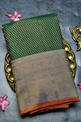 Zari Dots Dark Green Kanchipuram Silk Saree