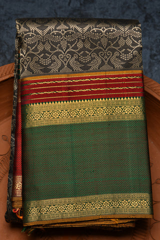 Rattai Pettu Border With Parrot Motif Black Kanchipuram Silk Saree