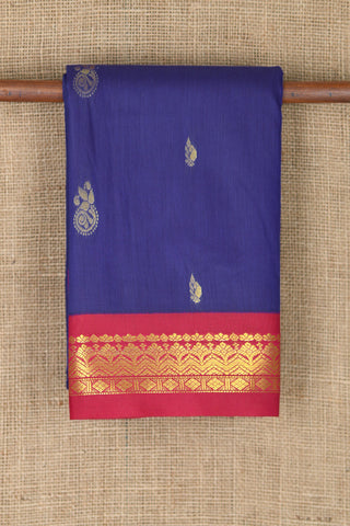 Contrast Zari Border With Traditional Buttas Navy Blue Apoorva Cotton Saree