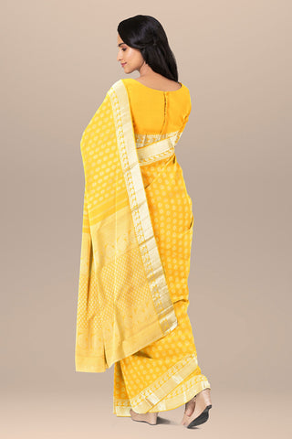 Silver Zari Paisley Border In Brocade Yellow Kanchipuram Silk Saree