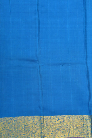 Leaf Design Border With Zari Checks Cerulean Blue Kanchipuram Silk Saree