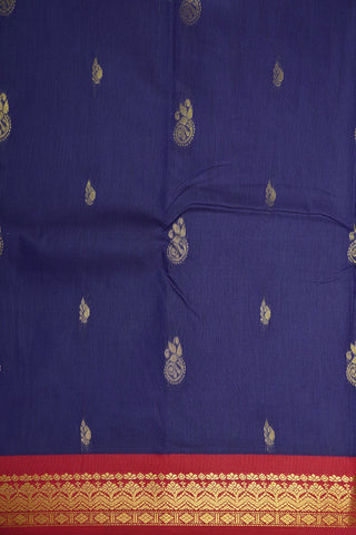 Contrast Zari Border With Traditional Buttas Navy Blue Apoorva Cotton Saree