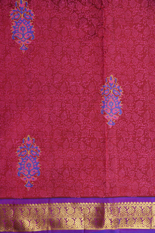 Contrast Border Purple Block Printed Silk Saree
