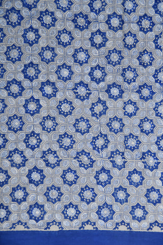 Geometric Pattern Floral Printed Light Grey And Blue Jaipur Cotton Saree