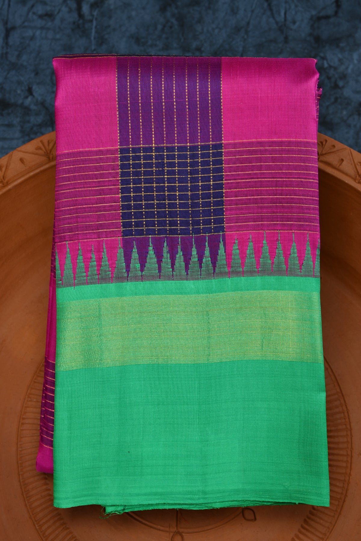 Checked Design Zari Stripes Multicolor Kanchipuram Silk Saree