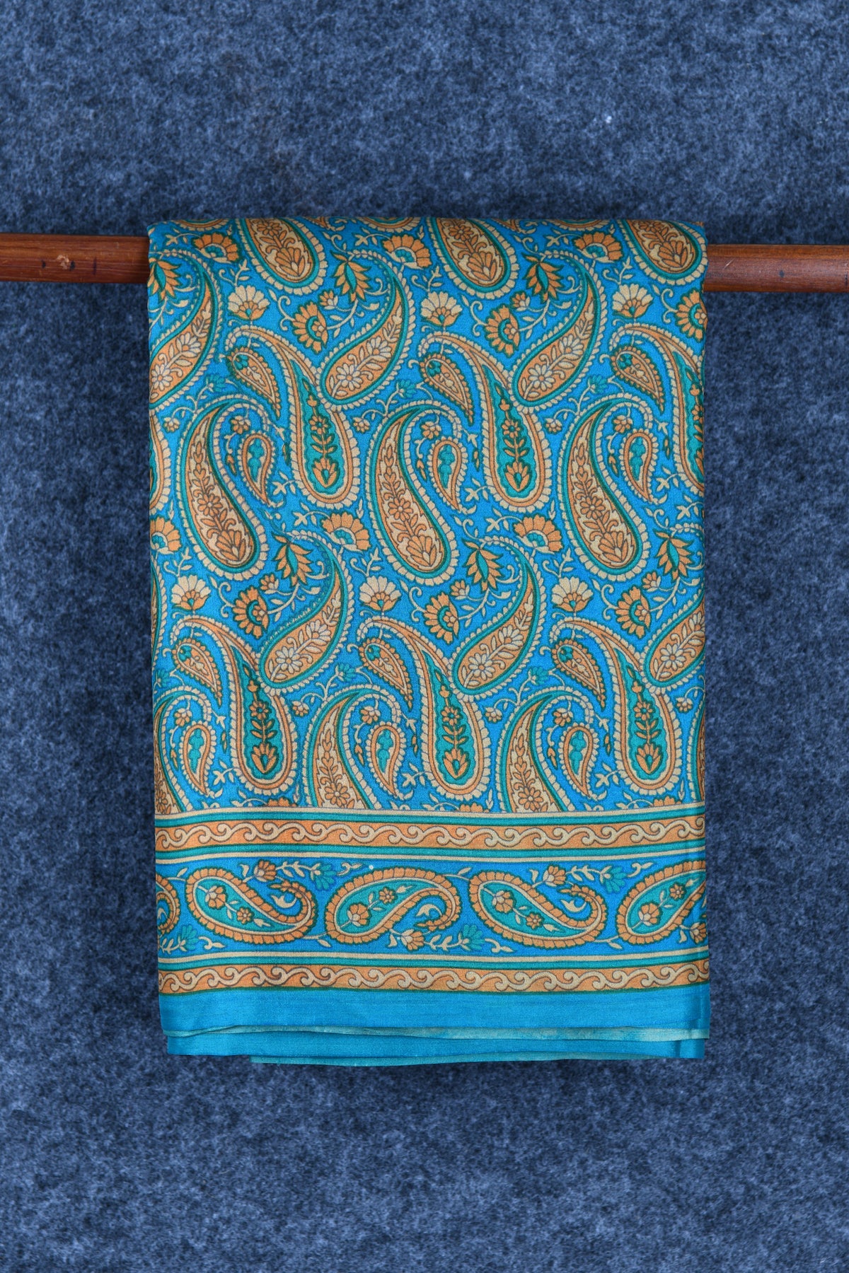 Paisley Design Pine Green Printed Silk Saree