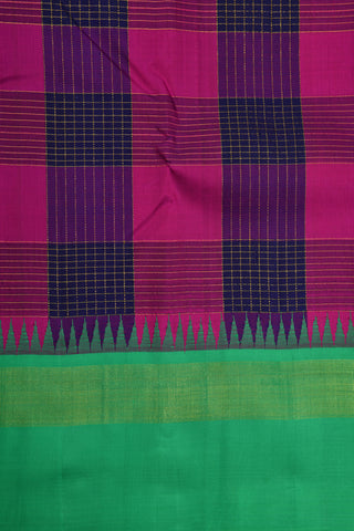 Checked Design Zari Stripes Multicolor Kanchipuram Silk Saree