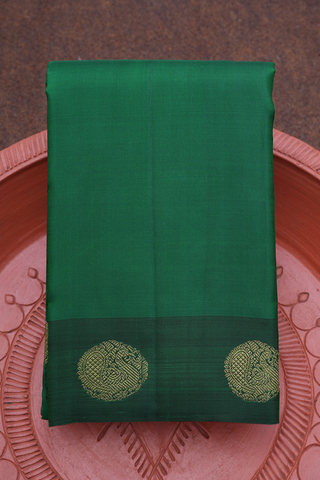 Peacock Border Plain Emerald Green Kanchipuram Silk Saree