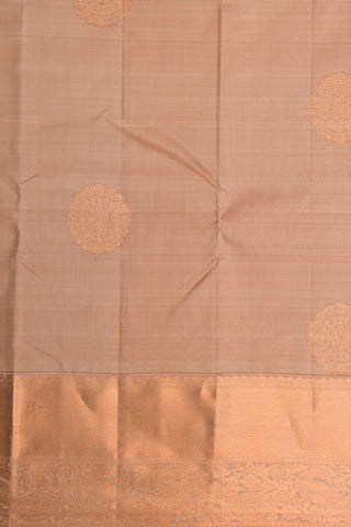 Copper Zari Peacock Border With Chakram Motif Biscuit Brown Kanchipuram Silk Saree