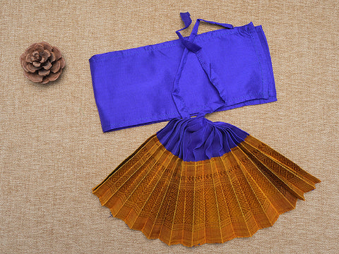 Zari Border Blue And Mustard Silk Amman Pavadai Set