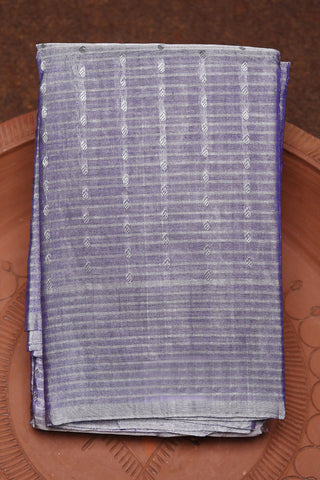 Paisley Buttis And Stripes Silver Tissue Purple Kanchipuram Silk Saree