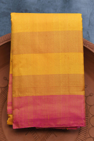 Plain Border With Zari Checks Mango Yellow Kanchipuram Silk Saree