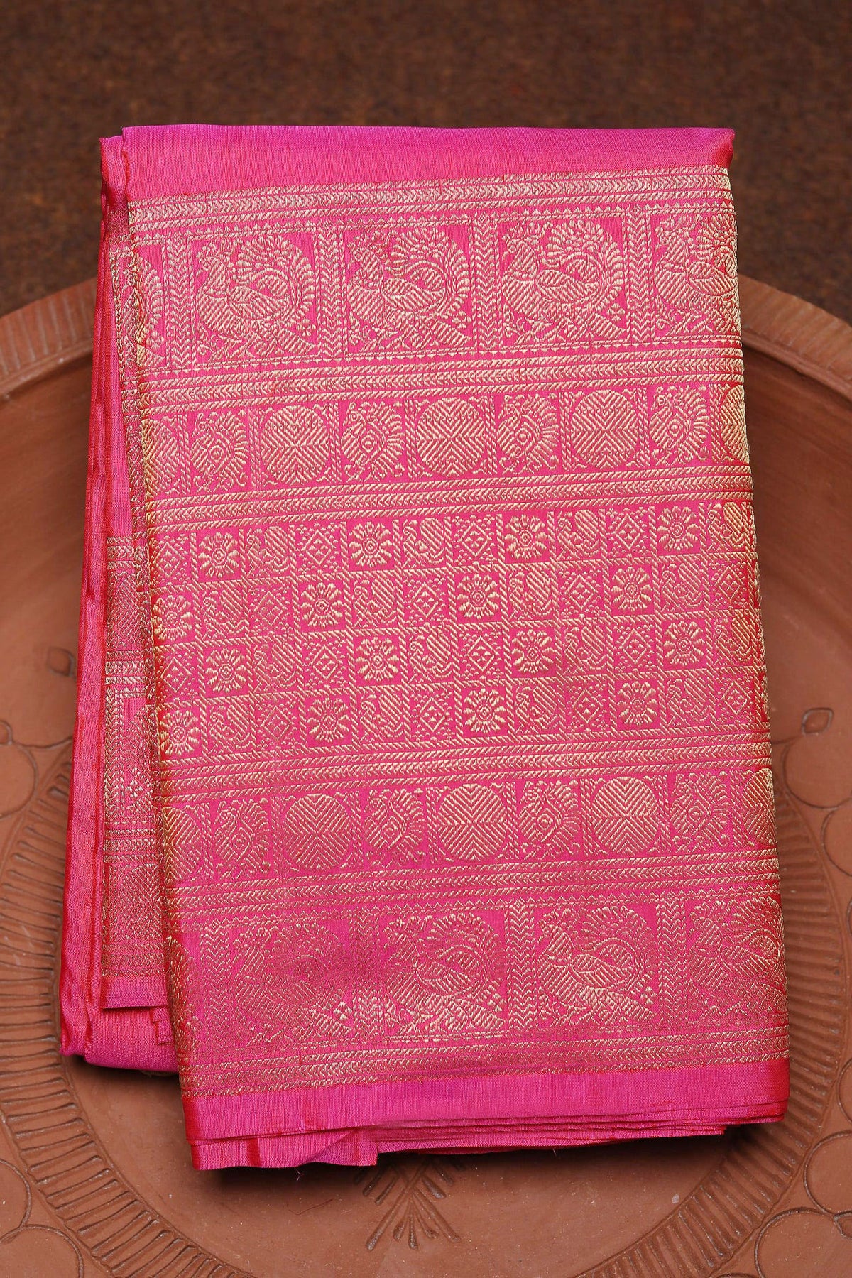 Big Zari Border In Plain Hot Pink Kanchipuram Silk Saree