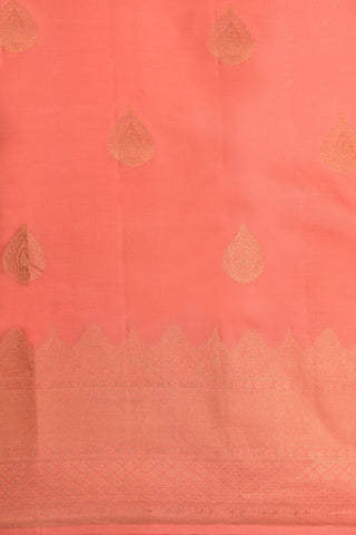 Copper Zari Traditional Border In Butta Salmon Pink Kanchipuram Silk Saree