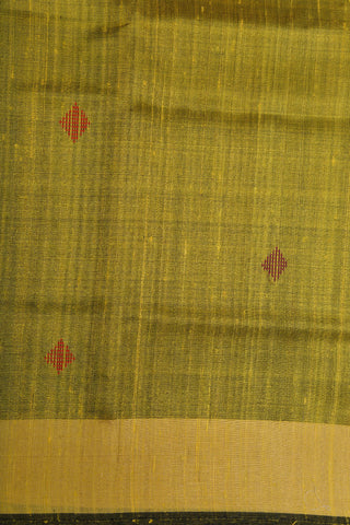 Zari Border In Plain Moss Green Jute Silk Saree