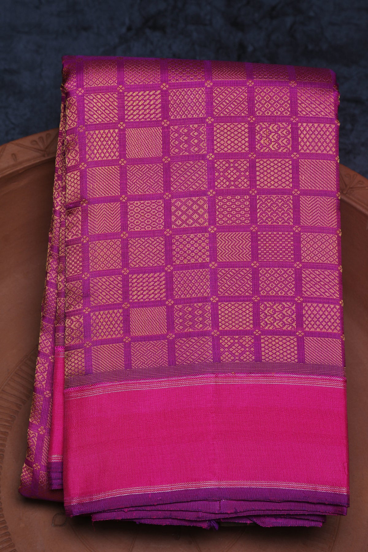 Checked Design Plum Purple Kanchipuram Silk Saree