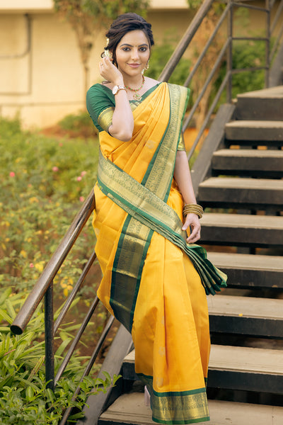 Yellow Green Tribal Bomkai Sambalpuri Ikat Silk Saree with Tissue Work –  IndianVillèz