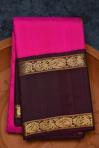 Contrast Rettai Pettu Border With Parrot Motif Magenta Pink Kanchipuram Silk Saree