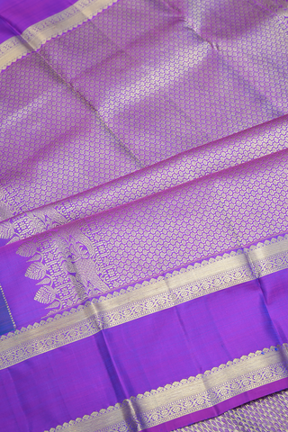 Floral Zari Motifs Peacock Blue Kanchipuram Silk Saree