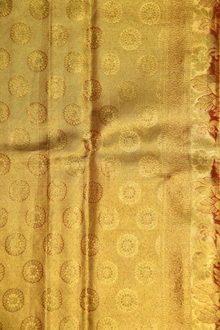 Traditional Border With Floral Creepers And Sparrow Design Soft Yellow Kanchipuram Silk Saree