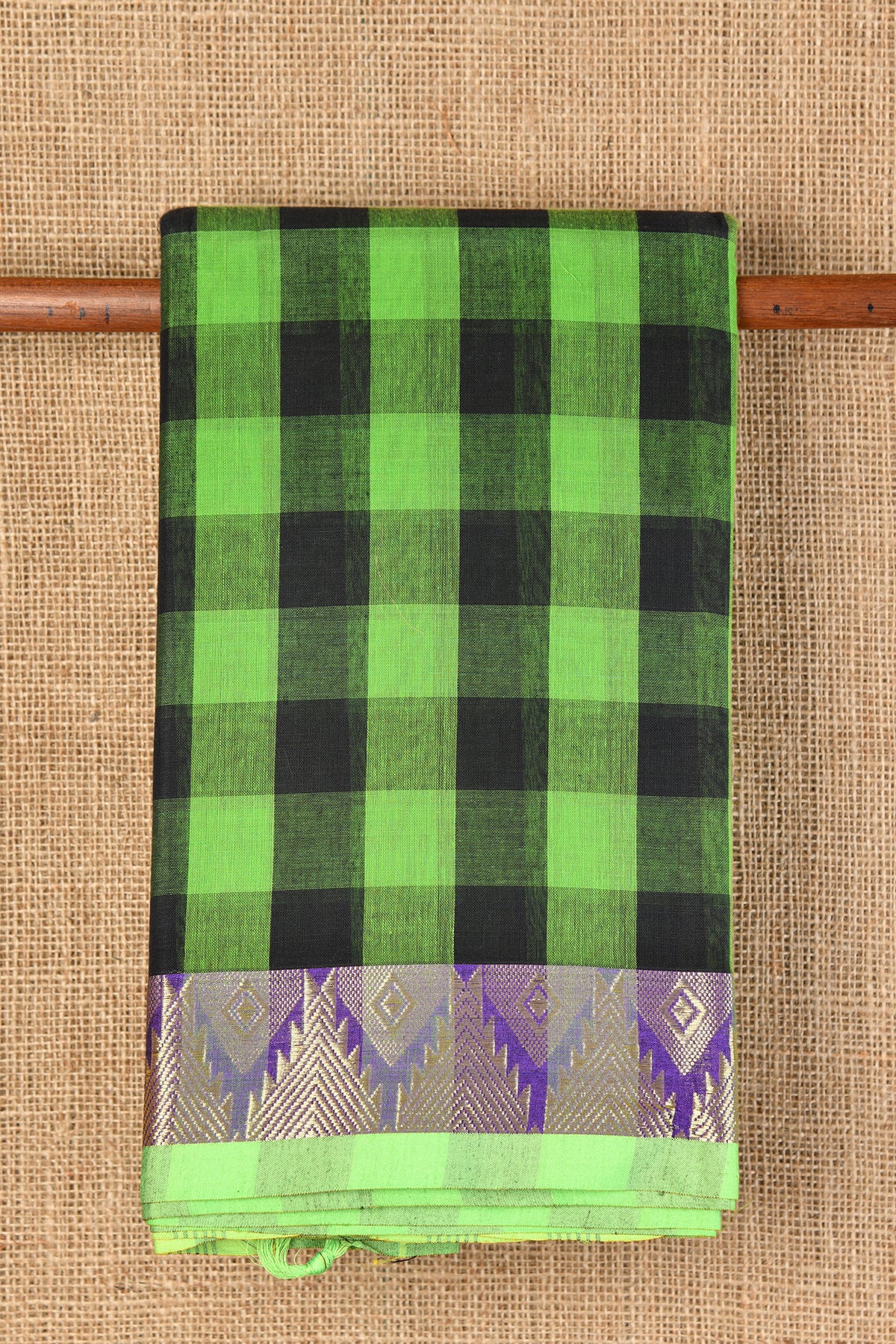 Green And Black Checks Chettinadu Cotton Saree