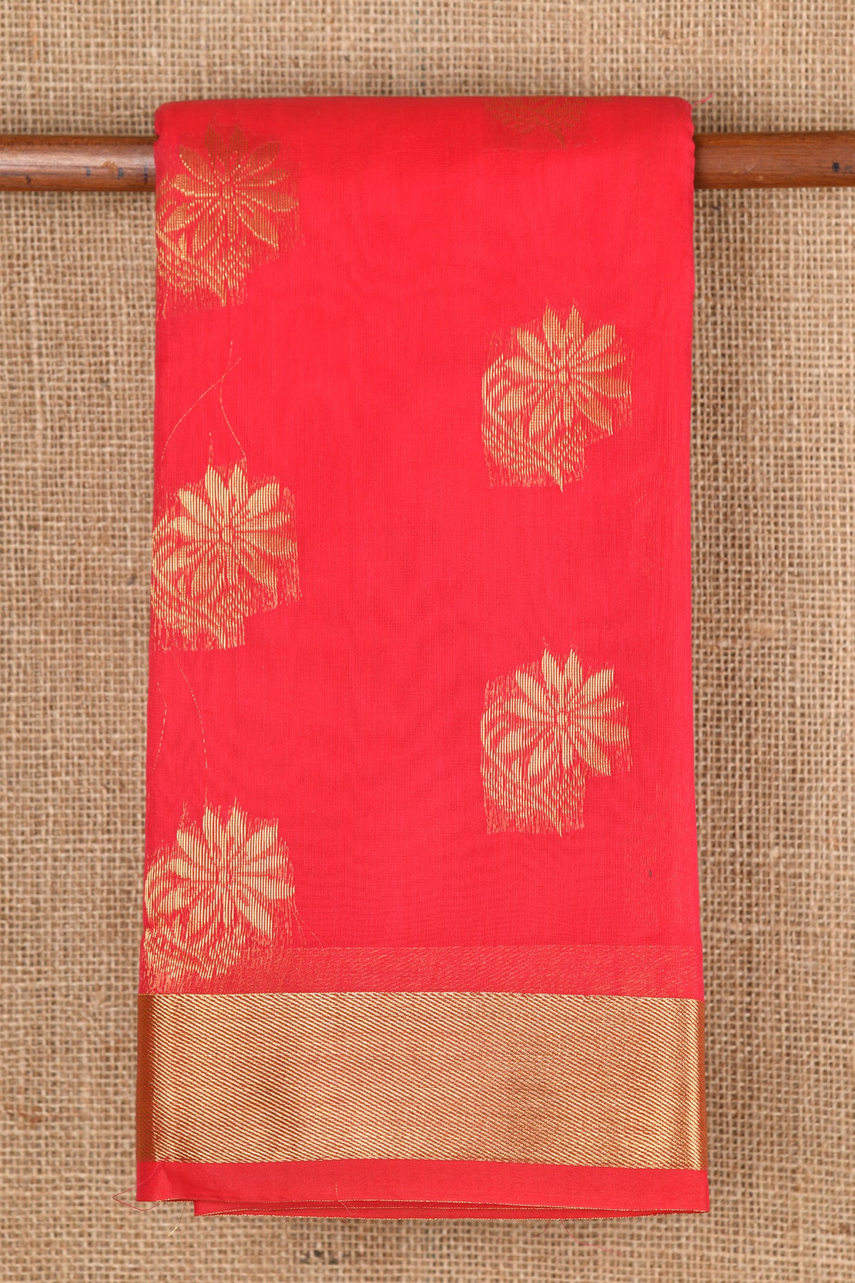 Floral Motif Rose Red Kora Silk Cotton Saree