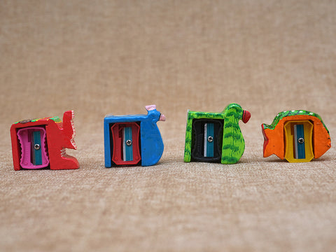 Set Of 4 Wooden Multicolor Pencil Sharpener For Kids