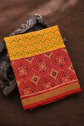 Ganga Jamuna Border With Chevron Design Yellow Patola Silk Saree