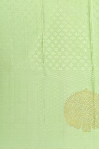 Pendant Motif Border With Self Floral Buttis Pista Green Kanchipuram Silk Saree