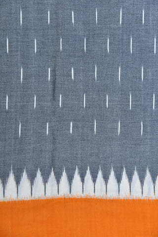 Contrast Temple Border With Rain Drop Design Grey Pochampally Cotton Saree